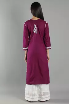 Hand Embroidered Lucknowi Chikankari Purple Cotton Kurta