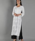 Seva Chikan Hand Embroidered Lucknowi Chikankari White Cotton Kurta