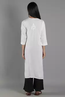Hand Embroidered Lucknowi Chikankari White Cotton Kurta with Mukaish Work