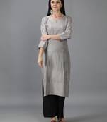 Seva Chikan Hand Embroidered Lucknowi Chikankari Grey Chanderi Kurta