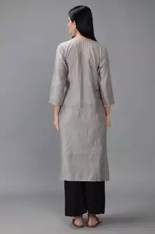 Seva Chikan Hand Embroidered Lucknowi Chikankari Grey Chanderi Kurta