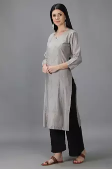 Seva Chikan Hand Embroidered Lucknowi Chikankari Grey Chanderi Kurta