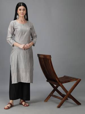 Seva Chikan Hand Embroidered Lucknowi Chikankari Grey Chanderi Kurta 5