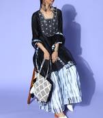Indo Era Black Tie & Dye A-Line Kurta Palazzo With Dupatta Set