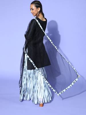 Indo Era Black Tie & Dye A-Line Kurta Palazzo With Dupatta Set 2