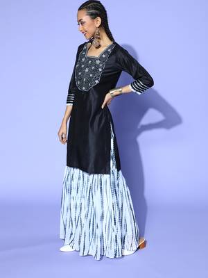 Indo Era Black Tie & Dye A-Line Kurta Palazzo With Dupatta Set 3