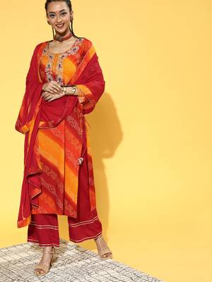 Indo Era Multi Tie & Dye Straight Kurta Palazzo With Dupatta Set 4