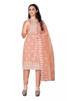 Peach embroidered chanderi salwar