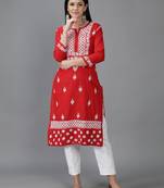 Hand Embroidered Lucknowi Chikankari Red Cotton Kurta