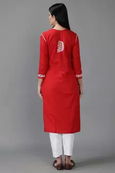 Hand Embroidered Lucknowi Chikankari Red Cotton Kurta