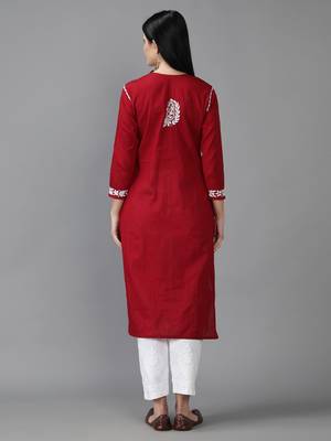 Hand Embroidered Lucknowi Chikankari Maroon Cotton Kurta 2