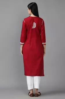 Hand Embroidered Lucknowi Chikankari Maroon Cotton Kurta