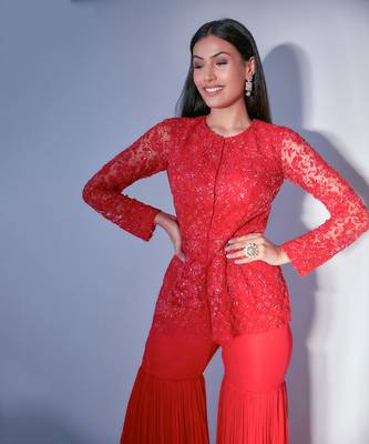 Hand Embroidered Jacket Gharara Set  3