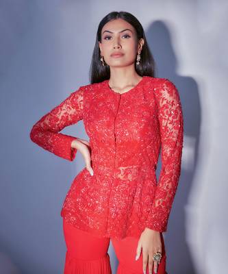 Hand Embroidered Jacket Gharara Set  4