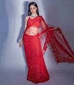 Hand Embroidered Floral Saree With Embroidered Bustier Blouse 