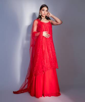 Hand Embroidered Kurta Lehnga Set With Keri Detail Dupatta  2