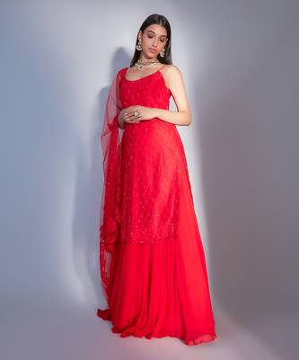 Hand Embroidered Kurta Lehnga Set With Keri Detail Dupatta  1