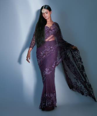 Hand Embroidered Tulle Saree 1
