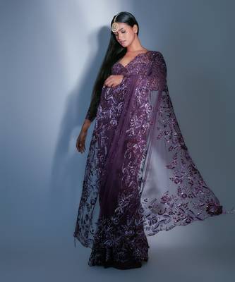 Hand Embroidered Tulle Saree 2