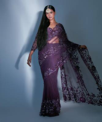 Hand Embroidered Tulle Saree 3