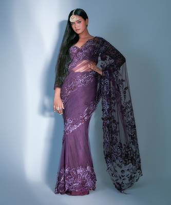 Hand Embroidered Tulle Saree 4