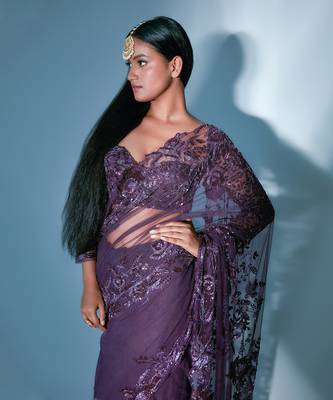 Hand Embroidered Tulle Saree 5