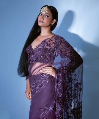 Hand Embroidered Tulle Saree 6