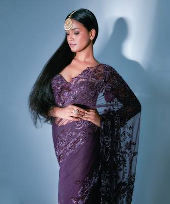 Hand Embroidered Tulle Saree 7
