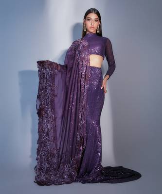 Sequin Lehnga With Floral Organza Dupatta  1