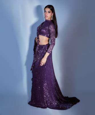 Sequin Lehnga With Floral Organza Dupatta  2