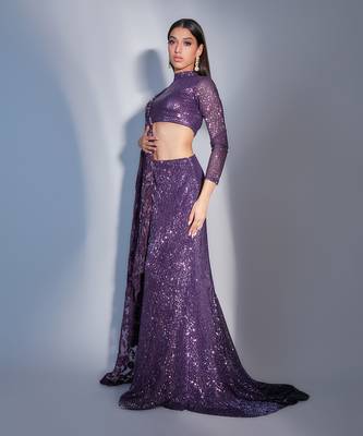 Sequin Lehnga With Floral Organza Dupatta  3