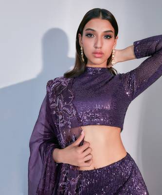 Sequin Lehnga With Floral Organza Dupatta  4