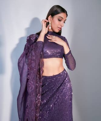 Sequin Lehnga With Floral Organza Dupatta  5