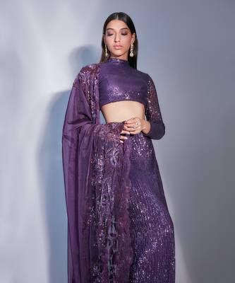 Sequin Lehnga With Floral Organza Dupatta  6