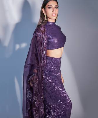 Sequin Lehnga With Floral Organza Dupatta  7