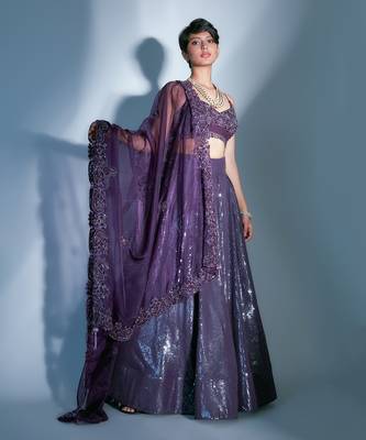 Sequin Lehnga With Paisley Organza Dupatta  1