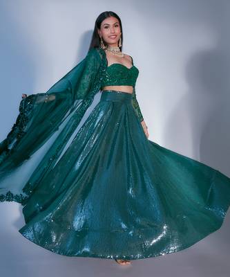 Emerald Sequin Full Sleeve Blouse With Keri Choli 1