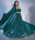 Emerald Sequin Full Sleeve Blouse With Keri Choli