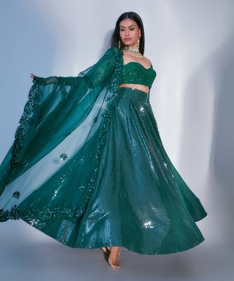 Emerald Sequin Full Sleeve Blouse With Keri Choli 2
