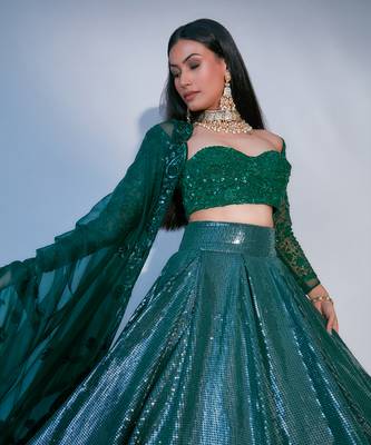 Emerald Sequin Full Sleeve Blouse With Keri Choli 3
