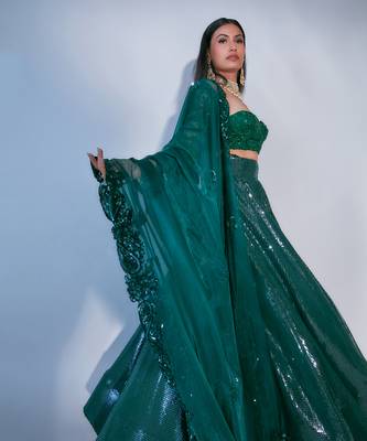 Emerald Sequin Full Sleeve Blouse With Keri Choli 4