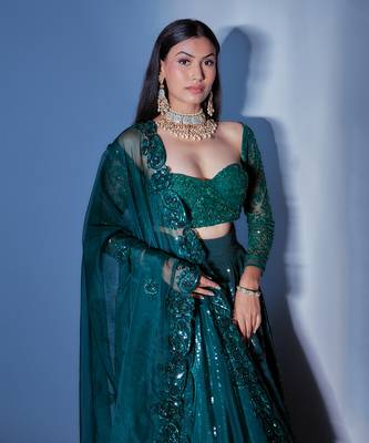 Emerald Sequin Full Sleeve Blouse With Keri Choli 5