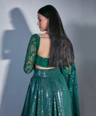 Emerald Sequin Full Sleeve Blouse With Keri Choli 6