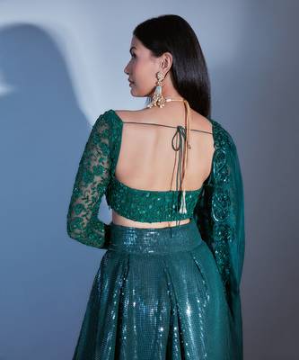 Emerald Sequin Full Sleeve Blouse With Keri Choli 7