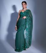 Hand Embroidered Floral Emerald Saree
