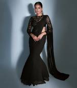Pre Stiched Black Saree With Full Sleeve Blouse 