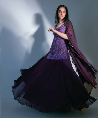 Hand Embroidered Kurti With Georgette Skirt And Chiffon Dupatta  1