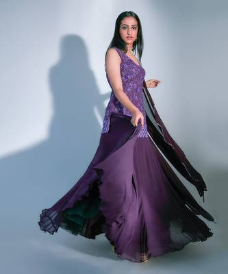 Hand Embroidered Kurti With Georgette Skirt And Chiffon Dupatta  2