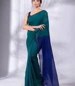 Teal Pure Cotton handwoven soft Saree