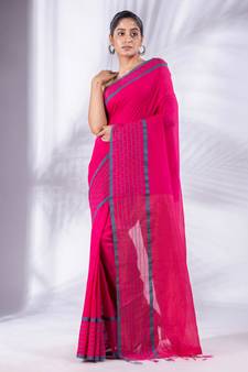 Fuchsia Pure Cotton handwoven soft Saree with zari pallu